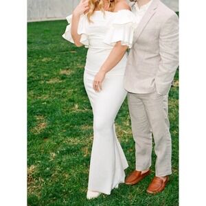 Chiara Boni La Petite Robe Off Shoulder Ruffle Sleeve Maxi Dress Bridal Form 8al